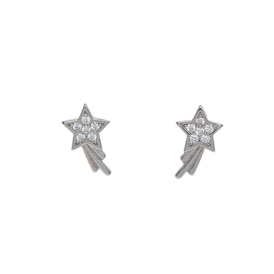 Sterling Silver Cubic Zirconia Shooting Star Stud Earrings