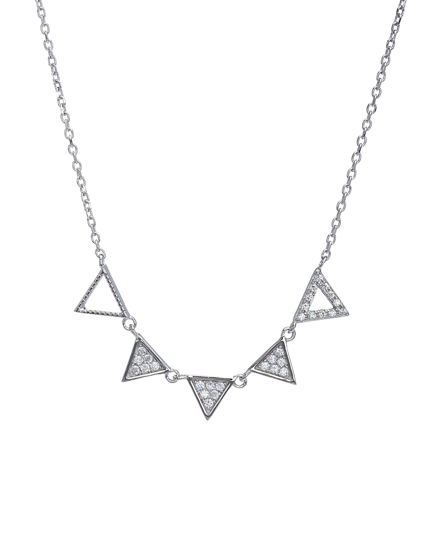 Sterling Silver Cubic Zirconia Triangular Necklace