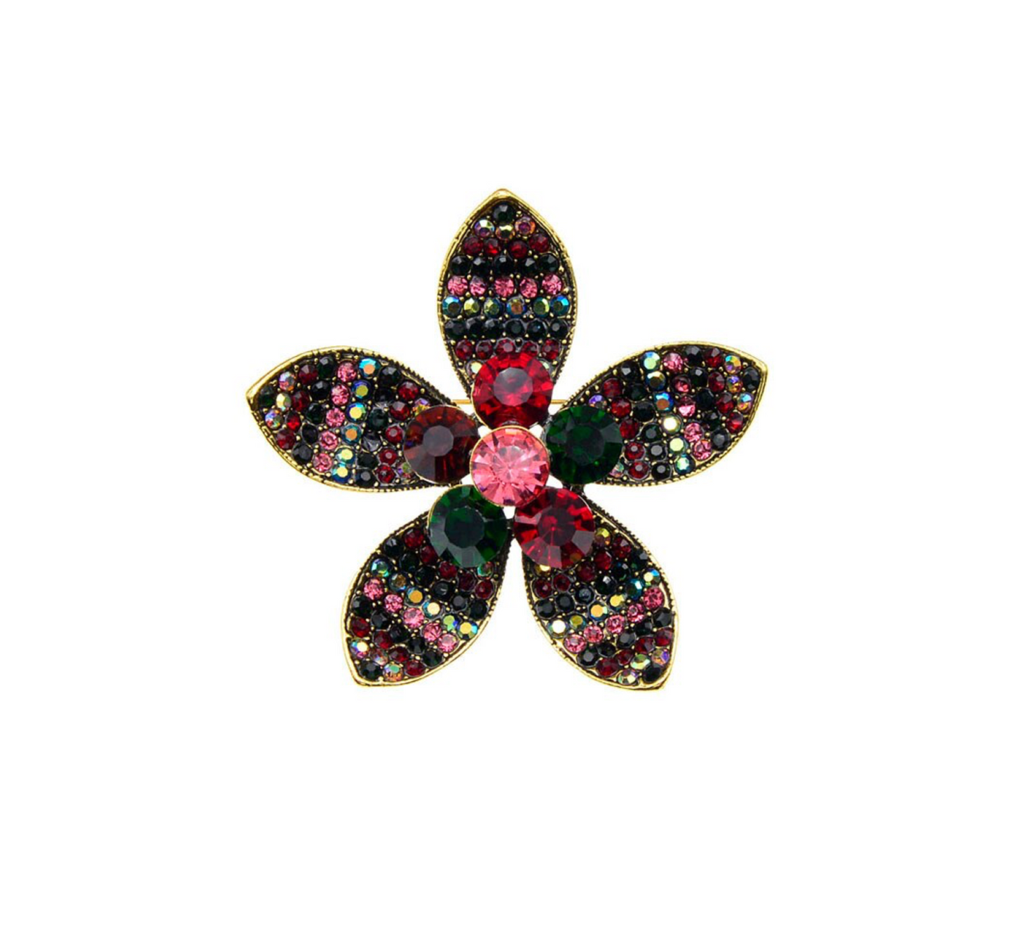 Multi Coloured Crystal Flower Brooch