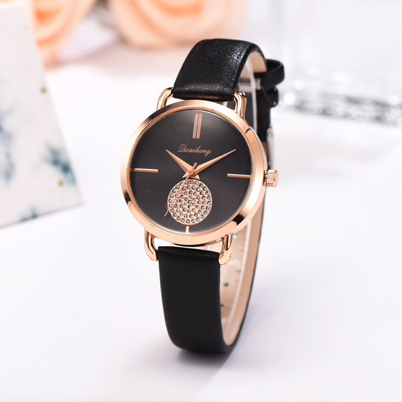 Black Crystal Rose Goldtone Bracelet Watch