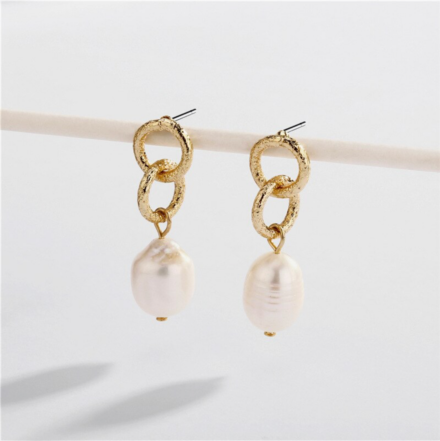 Goldtone Chain & Freshwater Pearl Drop Earrings