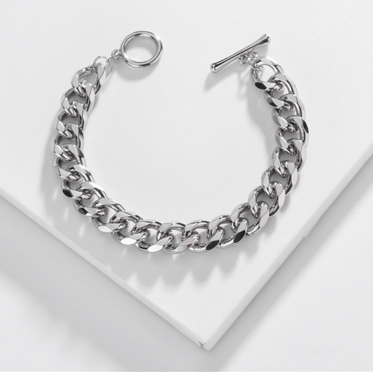 Silvertone Curb Chain Link Bracelet