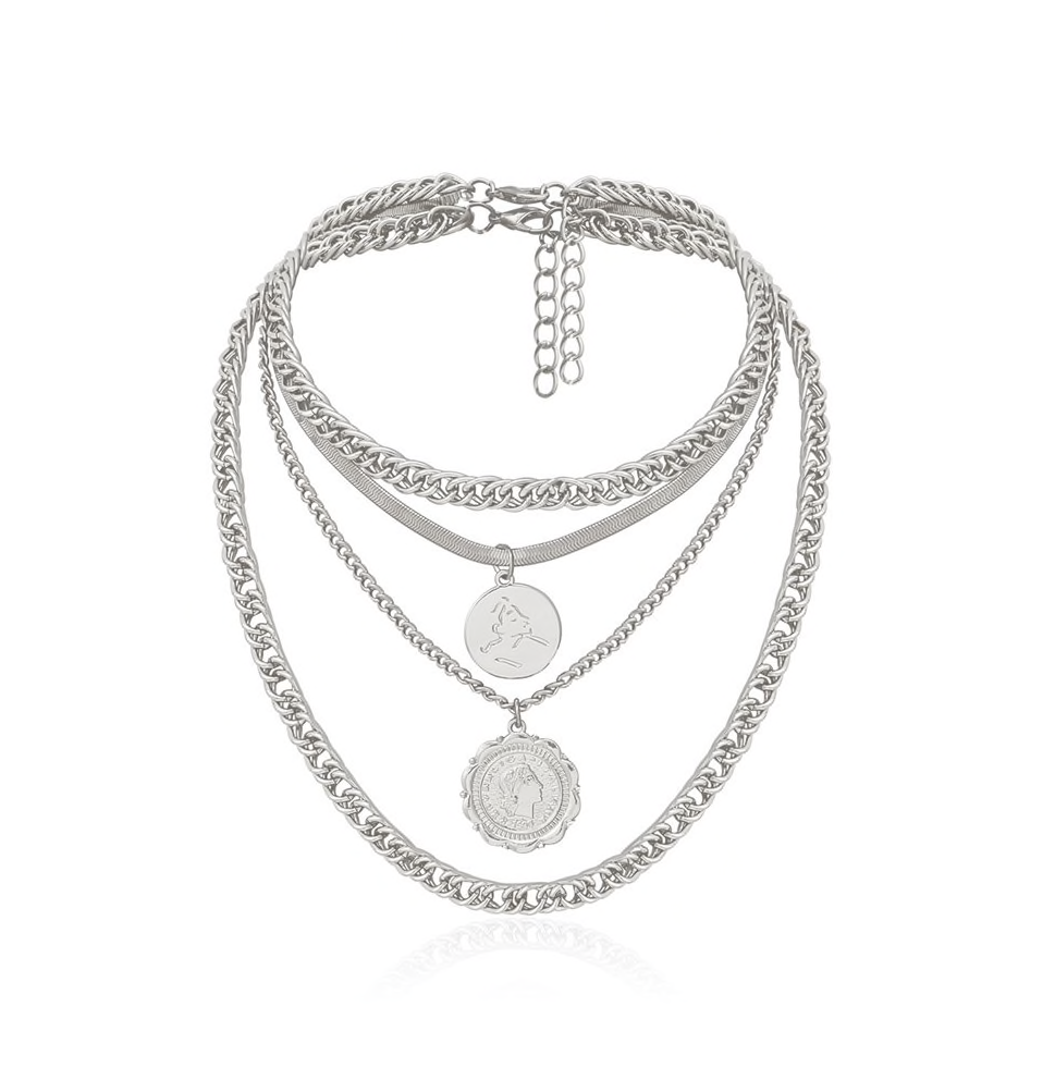 Silvertone Chunky Medallion Layered Necklace