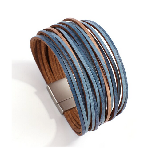 Blue Faux Leather Multi Strand Bracelet