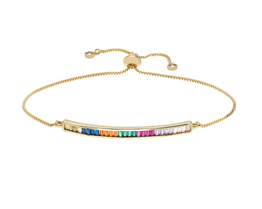 Goldtone Multi Colored Cubic Zirconia Bar Adjustable Bracelet