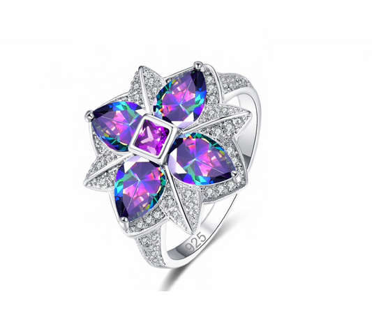 Multi Colored Purple Floral Cubic Zirconia Ring