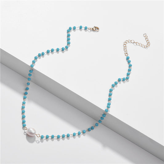 Dainty Aqua Beaded Freshwater Pearl Necklace