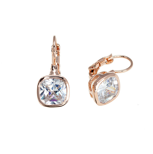 Rose Goldtone Clear Leverback Swarovski Crystal Earrings