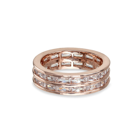 Rose Goldtone Cubic Zirconia Baguette Dual Row Ring