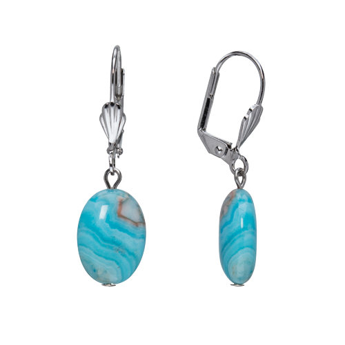 Blue Crazy Lace Agate Oval Drop Earrings