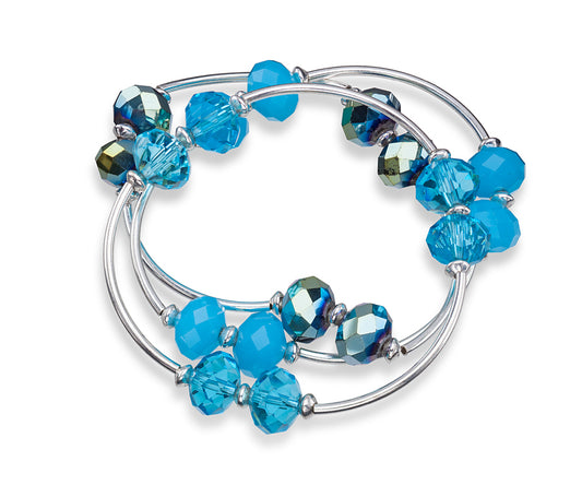 Blue Faceted Crystal Helix Stretch Set Of 3 Bracelets