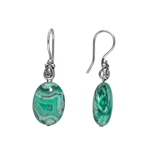 Green Crazy Lace Agate Oval Drop Earrings