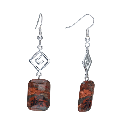 Red Jasper Aztec Rectangular Drop Earrings