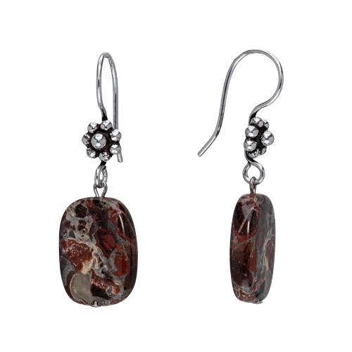 Silvertone Jasper Drop Earrings