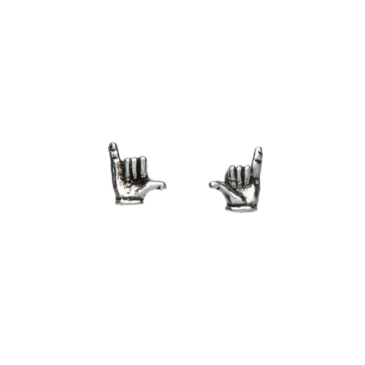 Sterling Silver Shaka Hand Sign Stud Earrings