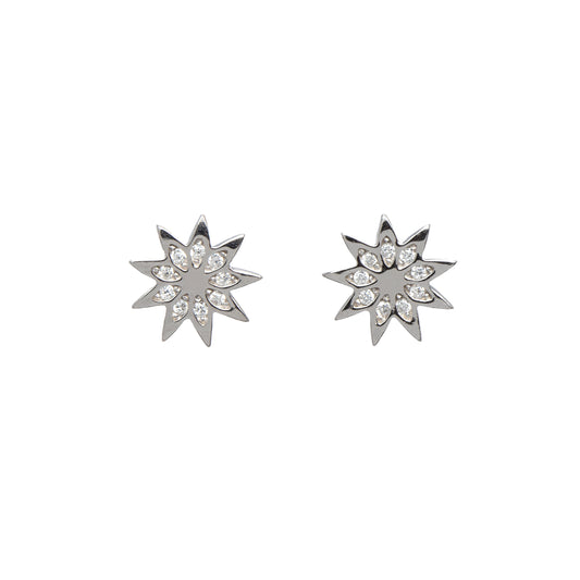 Sterling Silver Cubic Zirconia Flower Stud Earrings