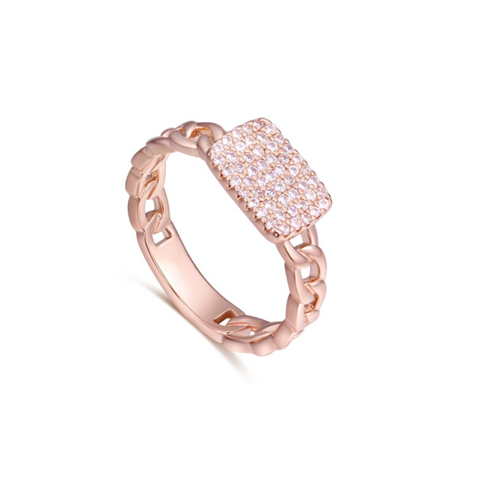 Rose Goldtone Clear Cubic Zirconia Pave Chain Link Ring