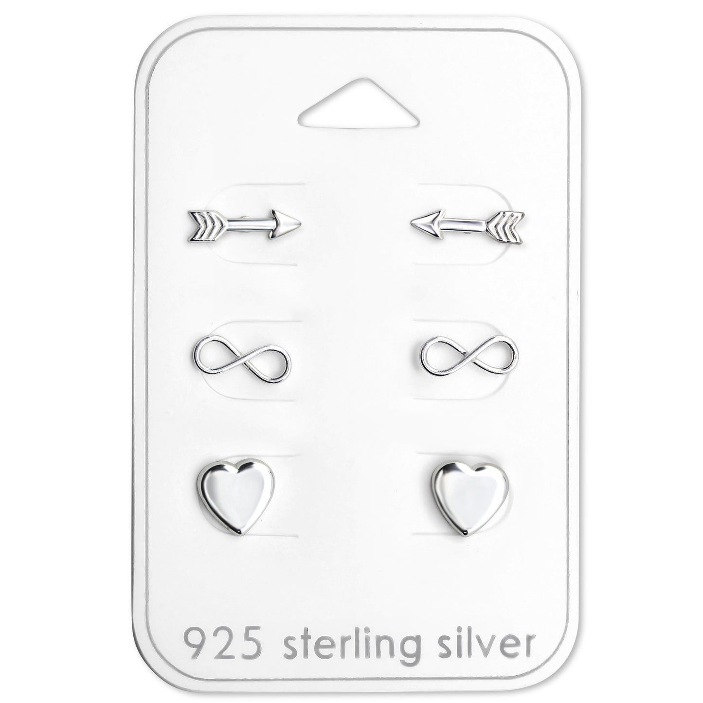 Sterling Silver Heart, Infinity Arrow Stud Set