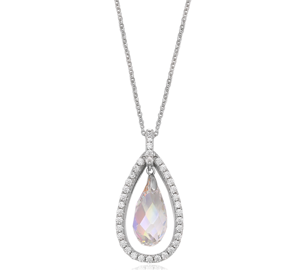 Aurora Borealis Pave Teardrop Swarovski Crystal Pendant Necklace