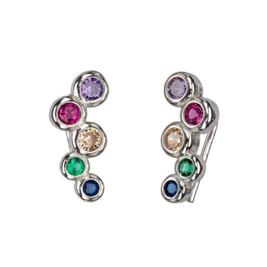 Sterling Silver Multi Colored Cubic Zirconia Threader Earrings