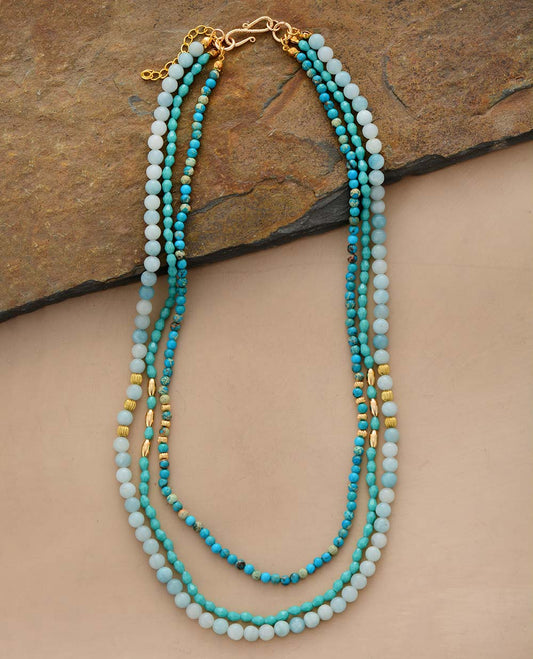Jasper Amazonite Stone Beaded Layered Necklace