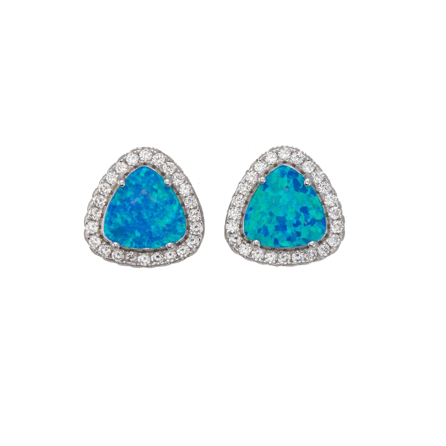 Sterling Silver Cubic Zirconia Blue Lab Opal Stud Earrings