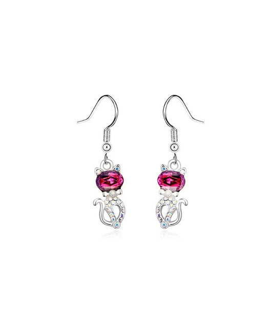 Fuchsia Ab Swarovski Crystal Cat Drop Earrings