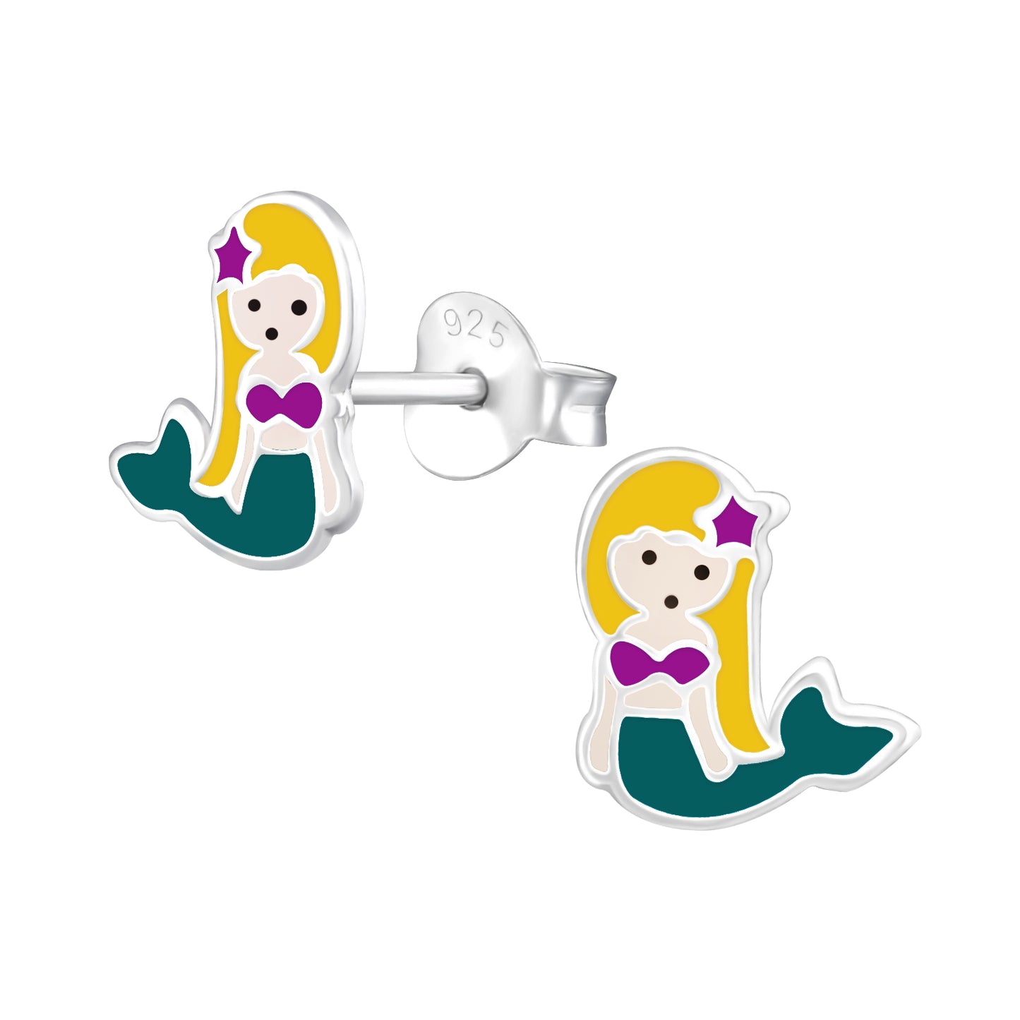 Sterling Silver Purple Mermaid Children's Stud Earrings