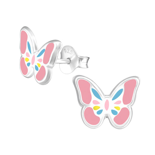 Sterling Silver Pastel Butterfly Children's Stud Earrings