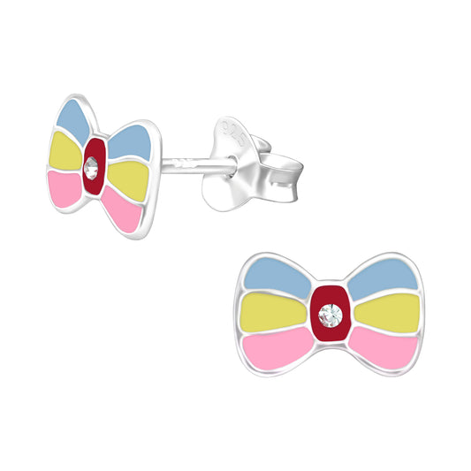 Sterling Silver Rainbow Bow Children's Stud Earrings