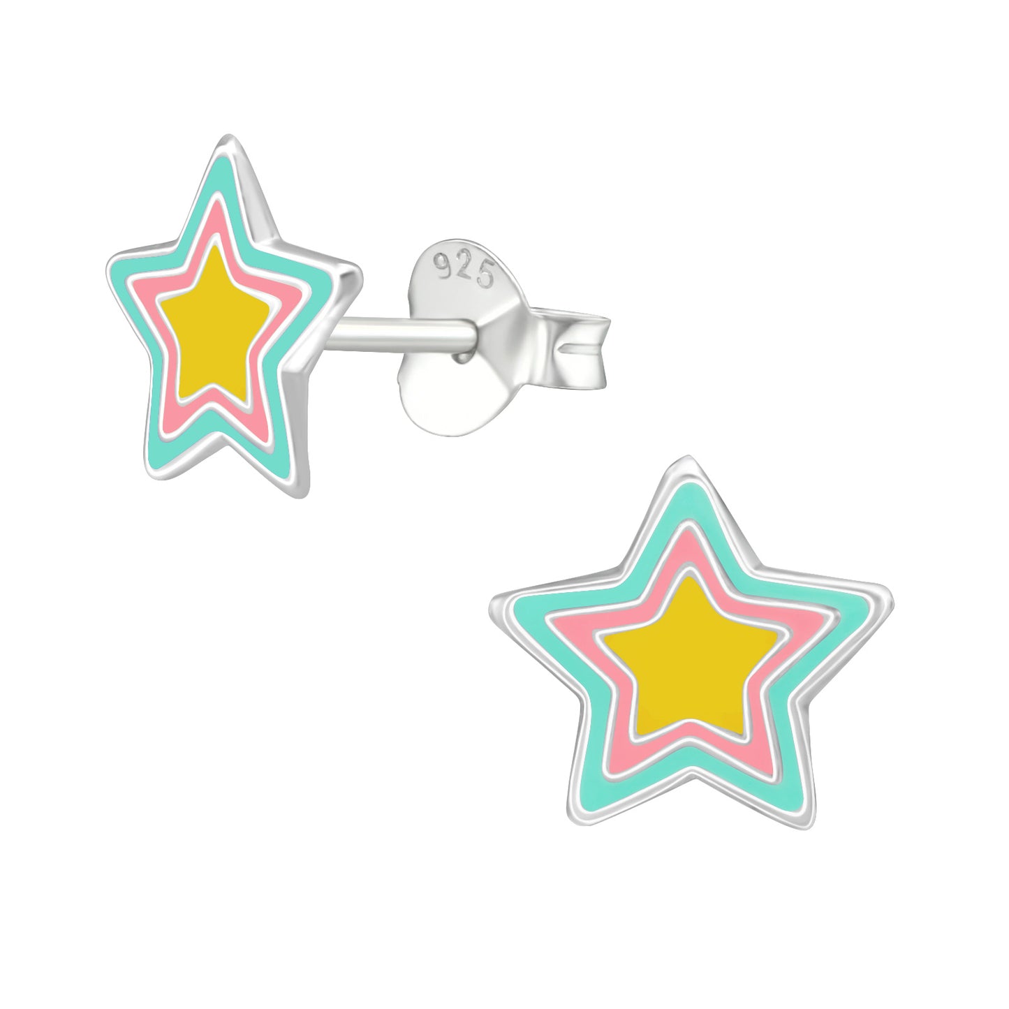 Sterling Silver Rainbow Star Children's Stud Earrings