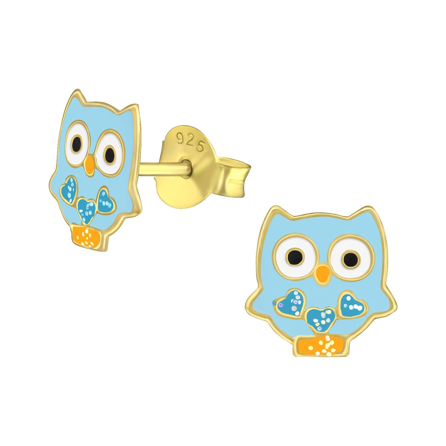 Goldtone Sterling Silver Plated Blue Owl Children's Stud Earrings