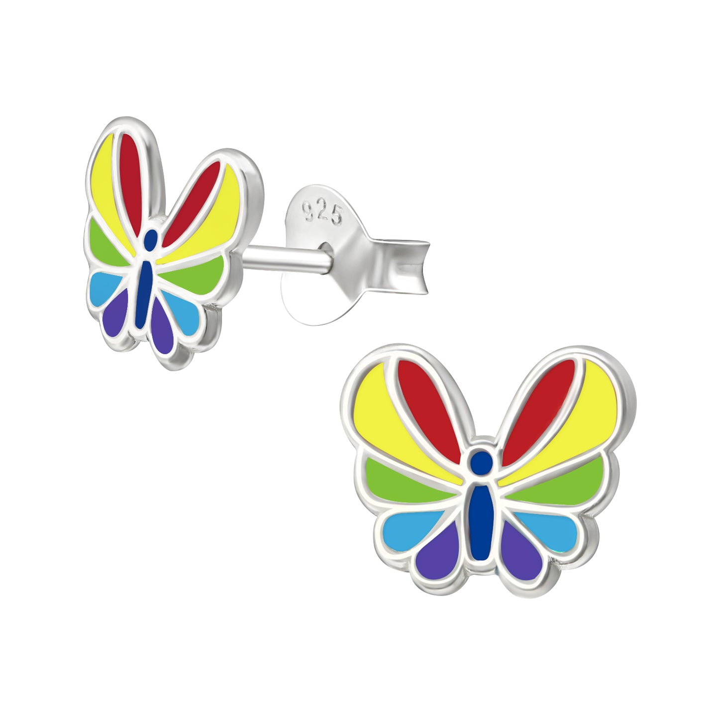 Sterling Silver Rainbow Butterfly Children's Stud Earrings