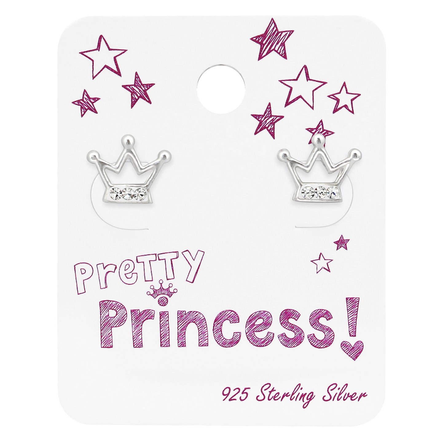 Sterling Silver Crown Children's Stud Earrings On Pretty Princess Card