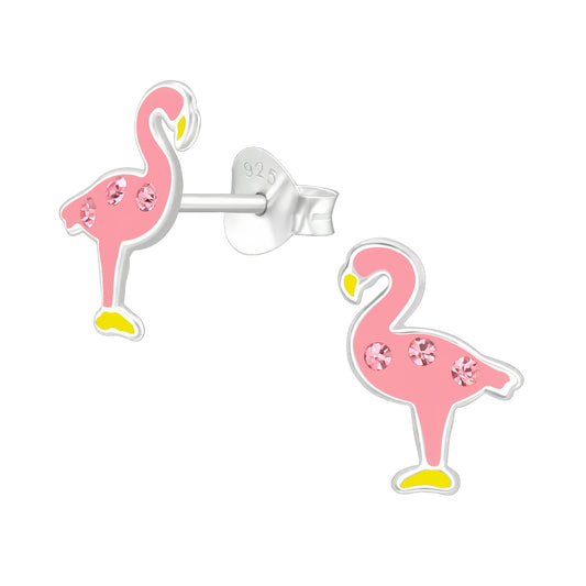 Sterling Silver Pink Flamingo Children's Stud Earrings