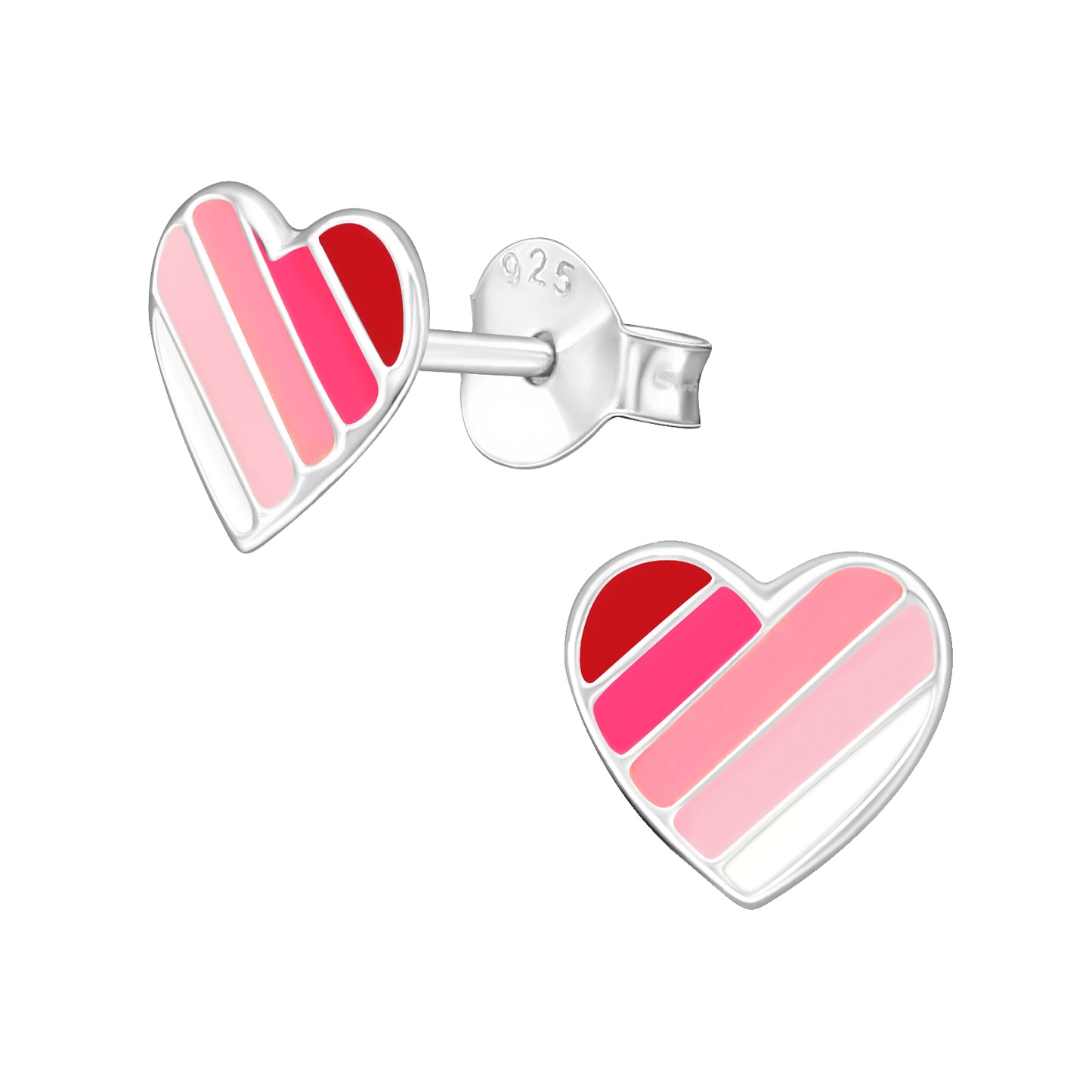 Sterling Silver Gradient Pink Heart Children's Stud Earrings