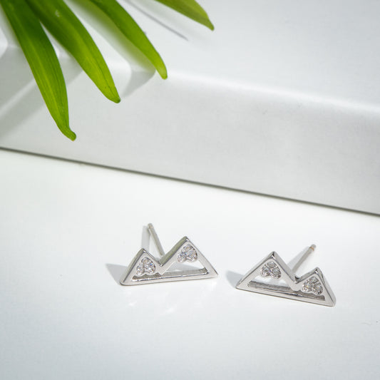 Sterling Silver Cubic Zirconia Mountain Stud Earrings