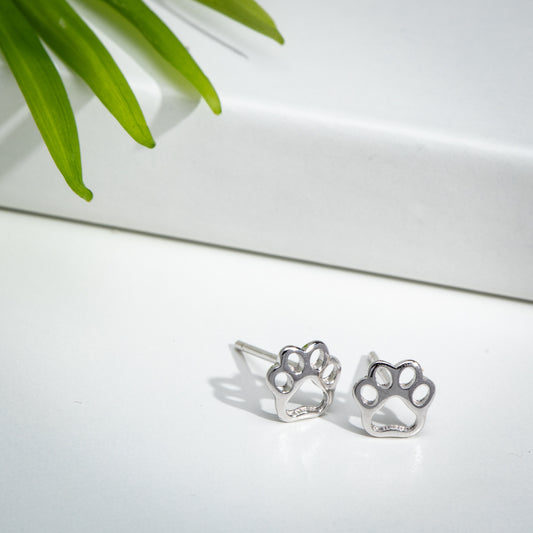 Sterling Silver Open Paw Print Stud Earrings