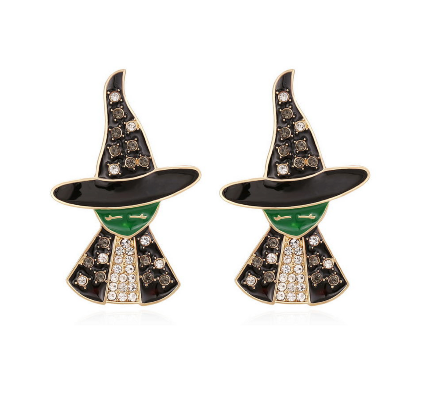 Green Black Crystal Witch Stud Earrings
