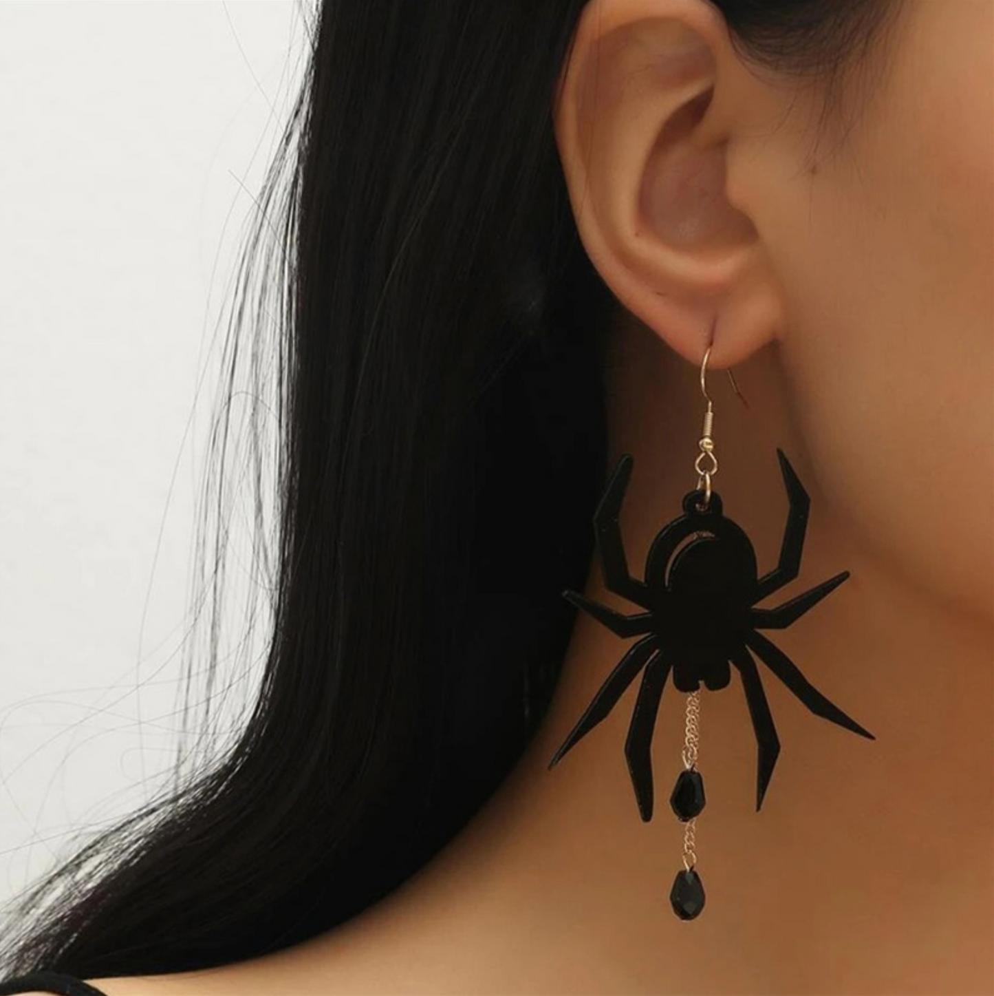Goldtone Black Spider Statement Drop Earrings