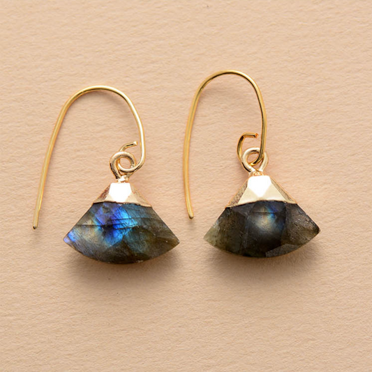 Goldtone Labradorite Stone Geometric Drop Earrings