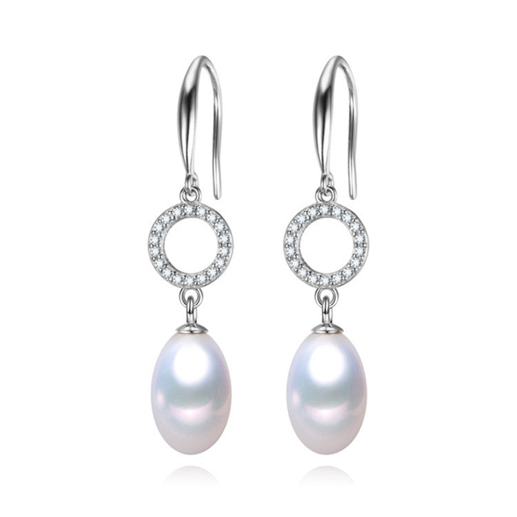 Oval White Freshwater Pearl Cubic Zirconia Open Circle Drop Earrings