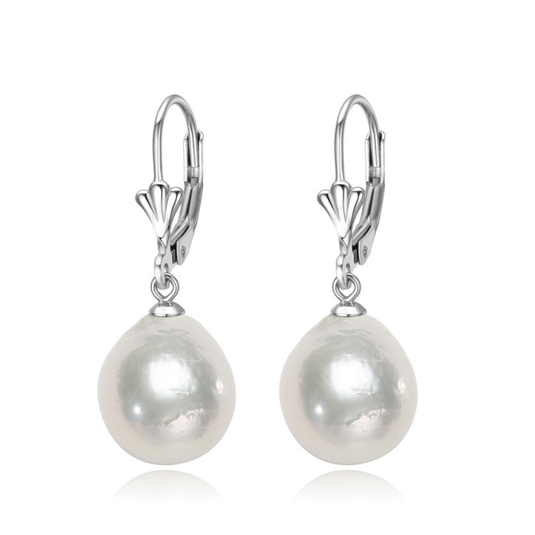 White Baroque Freshwater Pearl Shell Leverback Earrings