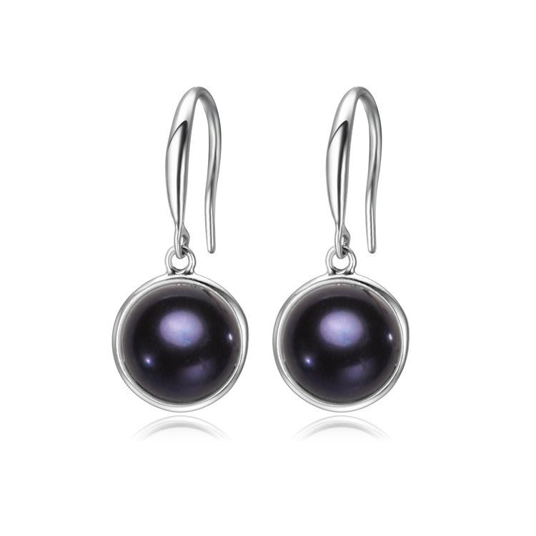 Black Freshwater Pearl Circular Drop Earrings