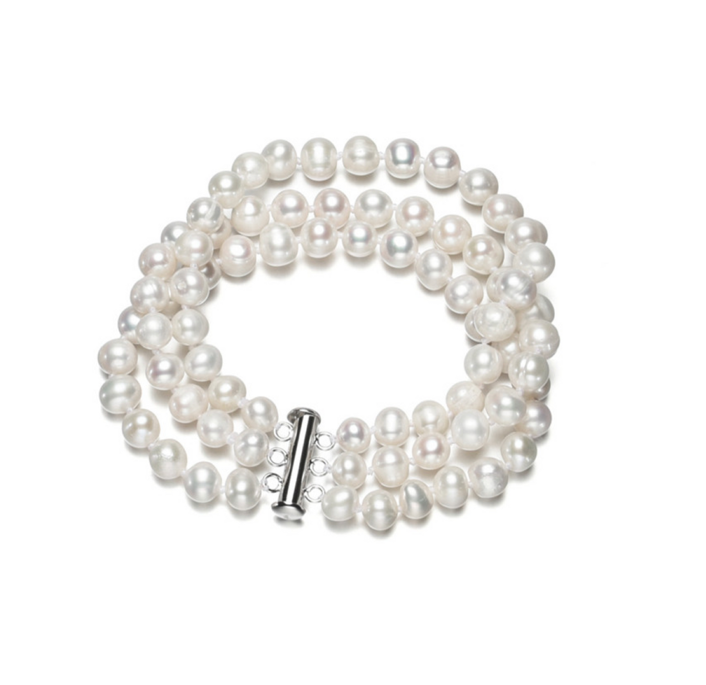 Three Strand White Freshwater Pearl Bracelet