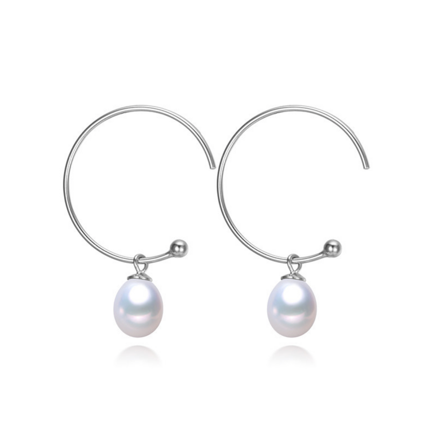 Sterling Silver Hoop White Freshwater Pearl Earrings