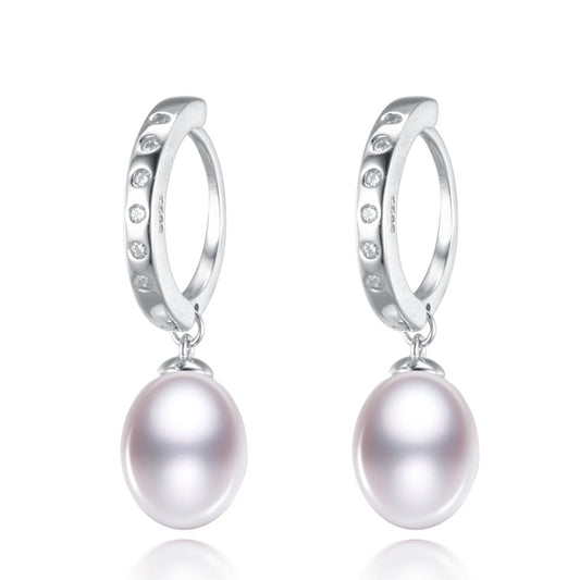 Sterling Silver Cubic Zirconia Huggie Hoop And White Freshwater Pearl Earrings