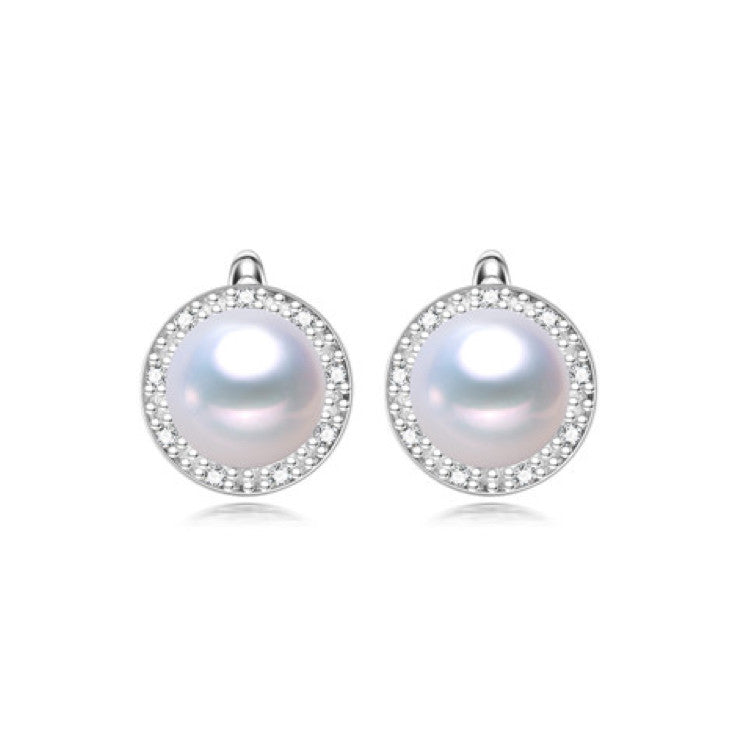 White Freshwater Pearl Cubic Zirconia Circular Stud Earrings