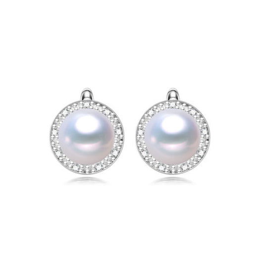 White Freshwater Pearl Cubic Zirconia Circular Stud Earrings