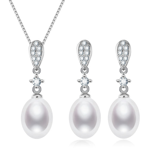 White Freshwater Pearl Cubic Zirconia Pave Teardrop Earrings And Necklace Set